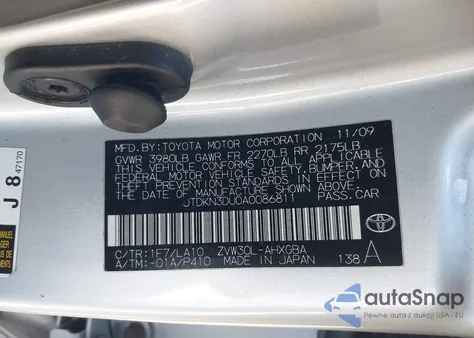 2010 Toyota Prius Iv z USA, uszkodzony, nr VIN JTDKN3DU0A0086811